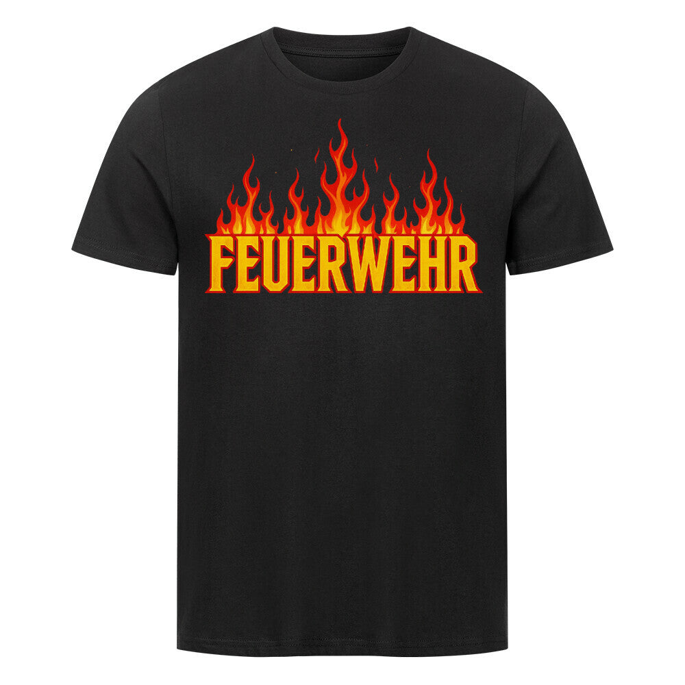 Feuerwehr-Schriftzug mit Flammen in Heavy-Metal-Stil Symbol für Mut und Einsatz. schwarz