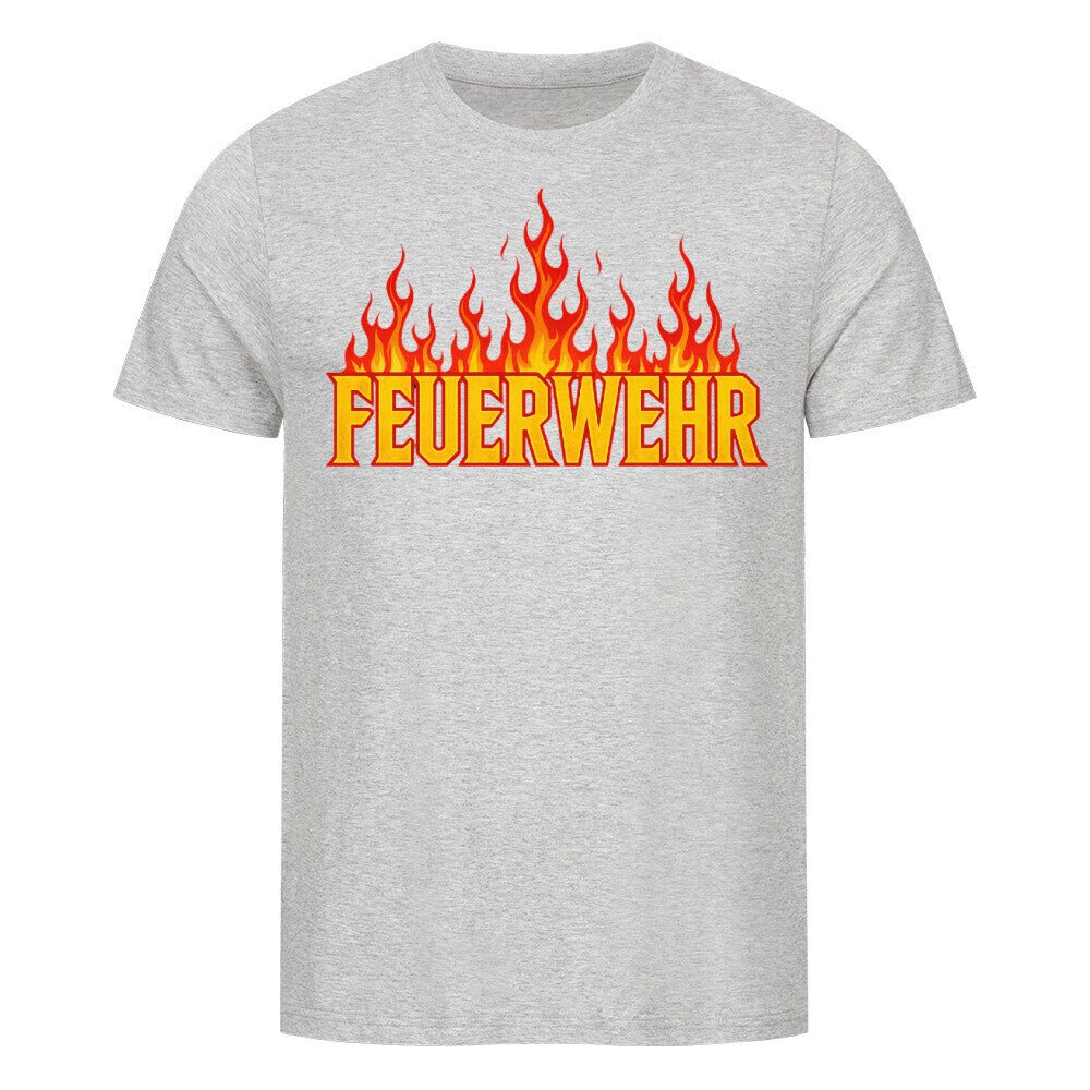 Feuerwehr-Schriftzug mit Flammen in Heavy-Metal-Stil Symbol für Mut und Einsatz. GRAU