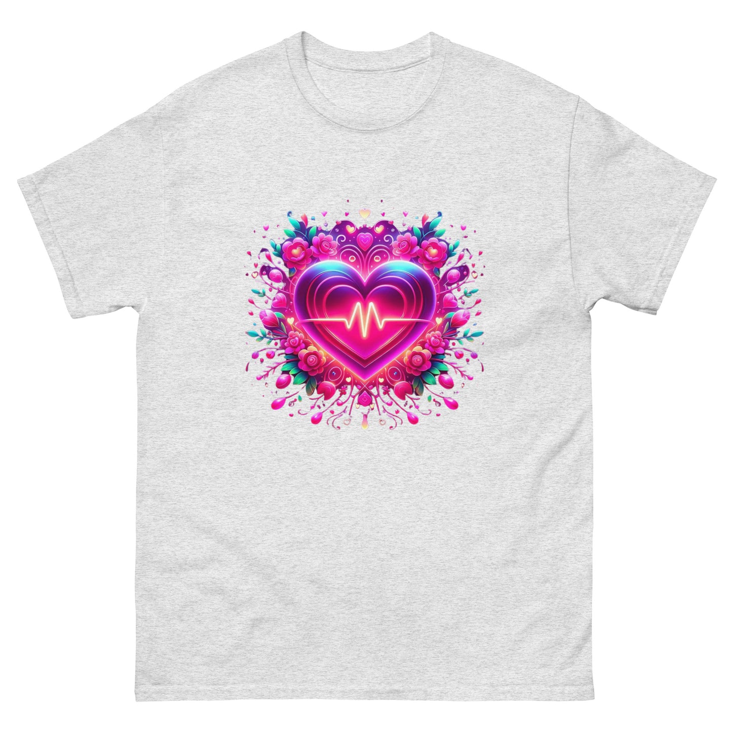 Neon Herz-Puls Design – Strahlende Liebe Herren-T-Shirt