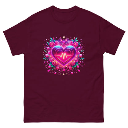 Neon Herz-Puls Design – Strahlende Liebe Herren-T-Shirt