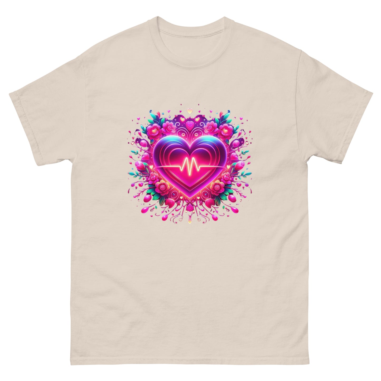 Neon Herz-Puls Design – Strahlende Liebe Herren-T-Shirt