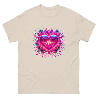 Neon Herz-Puls Design – Strahlende Liebe Herren-T-Shirt