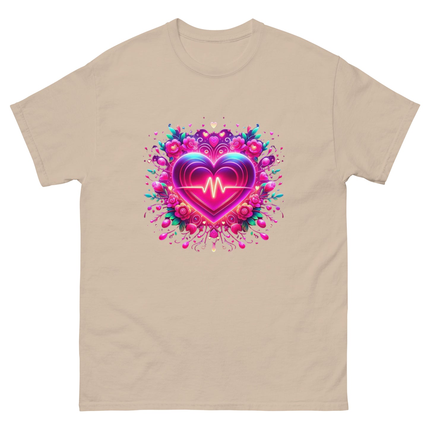 Neon Herz-Puls Design – Strahlende Liebe Herren-T-Shirt