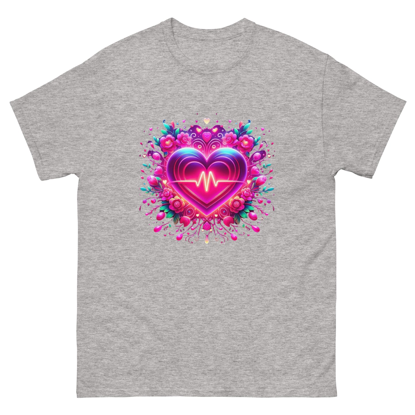 Neon Herz-Puls Design – Strahlende Liebe Herren-T-Shirt