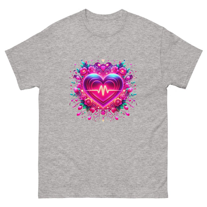 Neon Herz-Puls Design – Strahlende Liebe Herren-T-Shirt