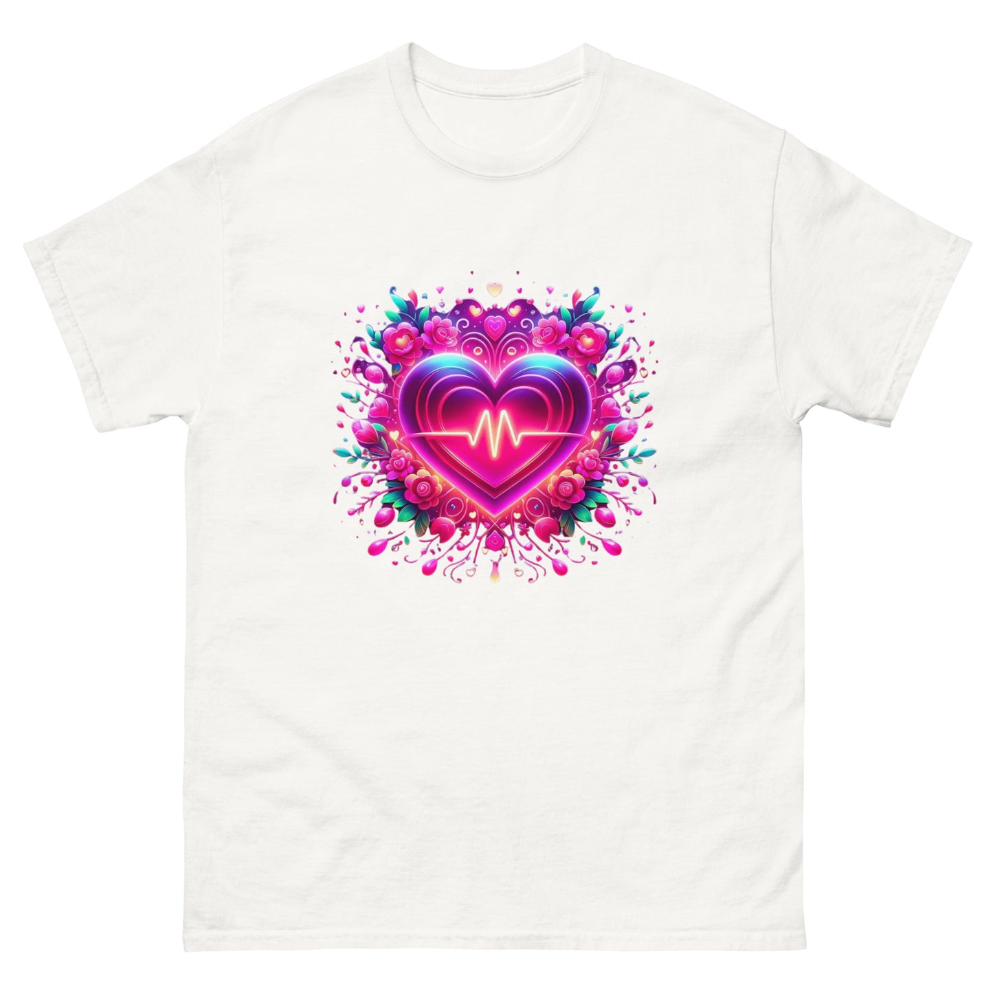 Neon Herz-Puls Design – Strahlende Liebe Herren-T-Shirt