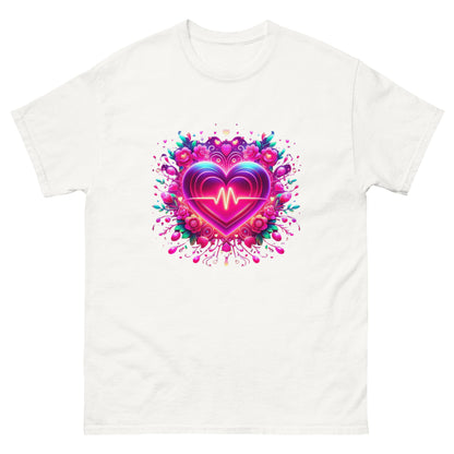 Neon Herz-Puls Design – Strahlende Liebe Herren-T-Shirt