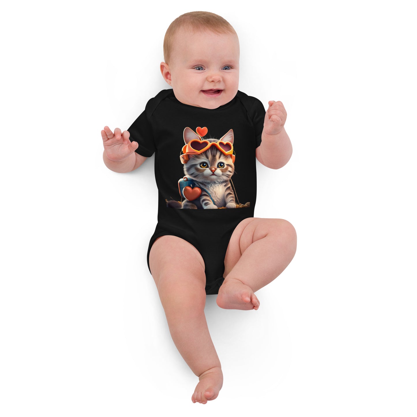 Baby Cat Love mit Sonnenbrille Babystrampler aus Bio-Baumwolle