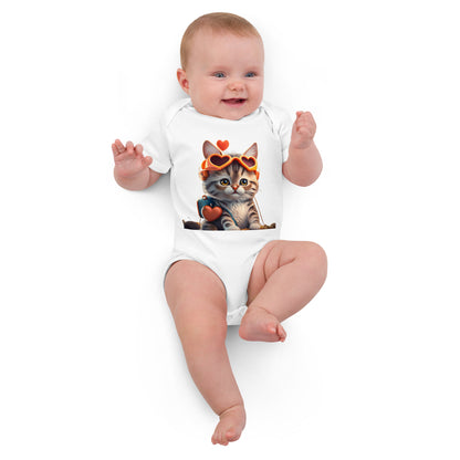 Baby Cat Love mit Sonnenbrille Babystrampler aus Bio-Baumwolle