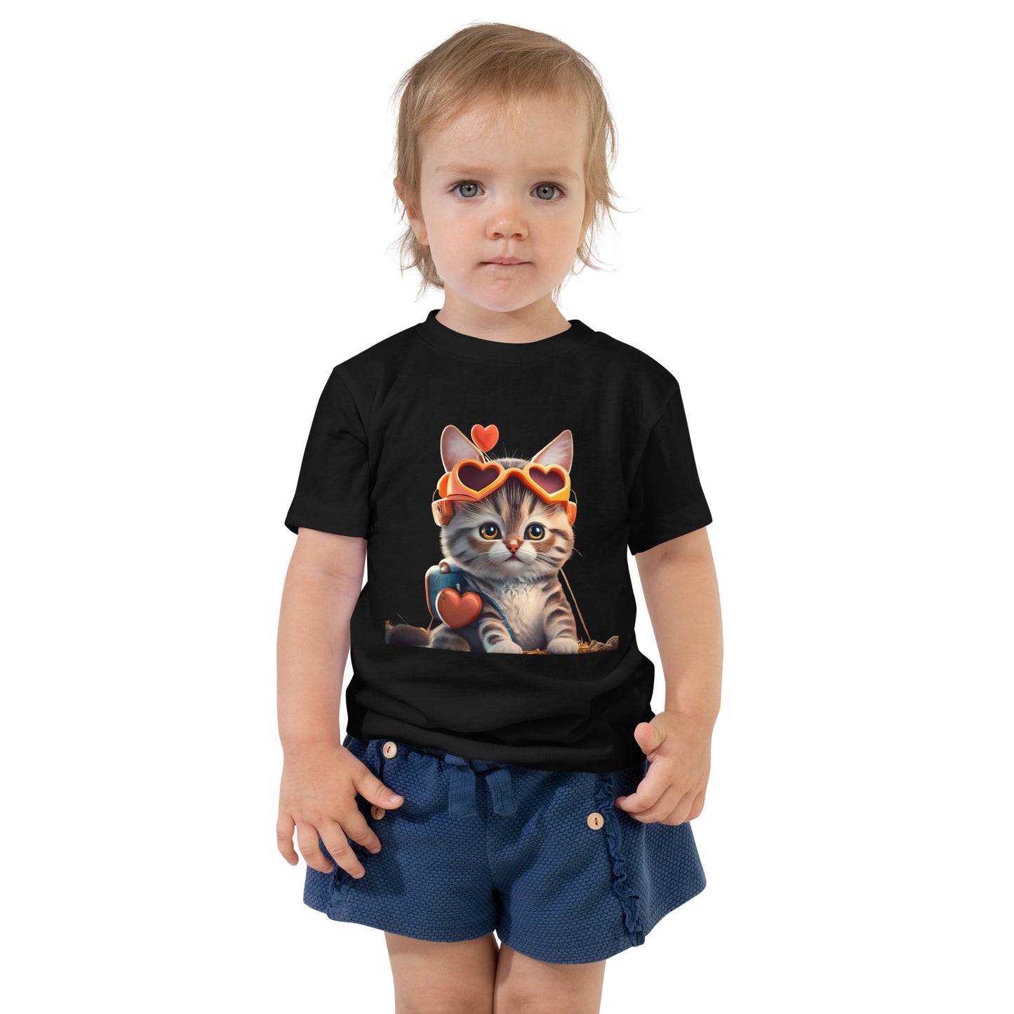 Süßes Katzenbaby mit Hertzsonnenbrille Kurzärmeliges Baby-T-Shirt