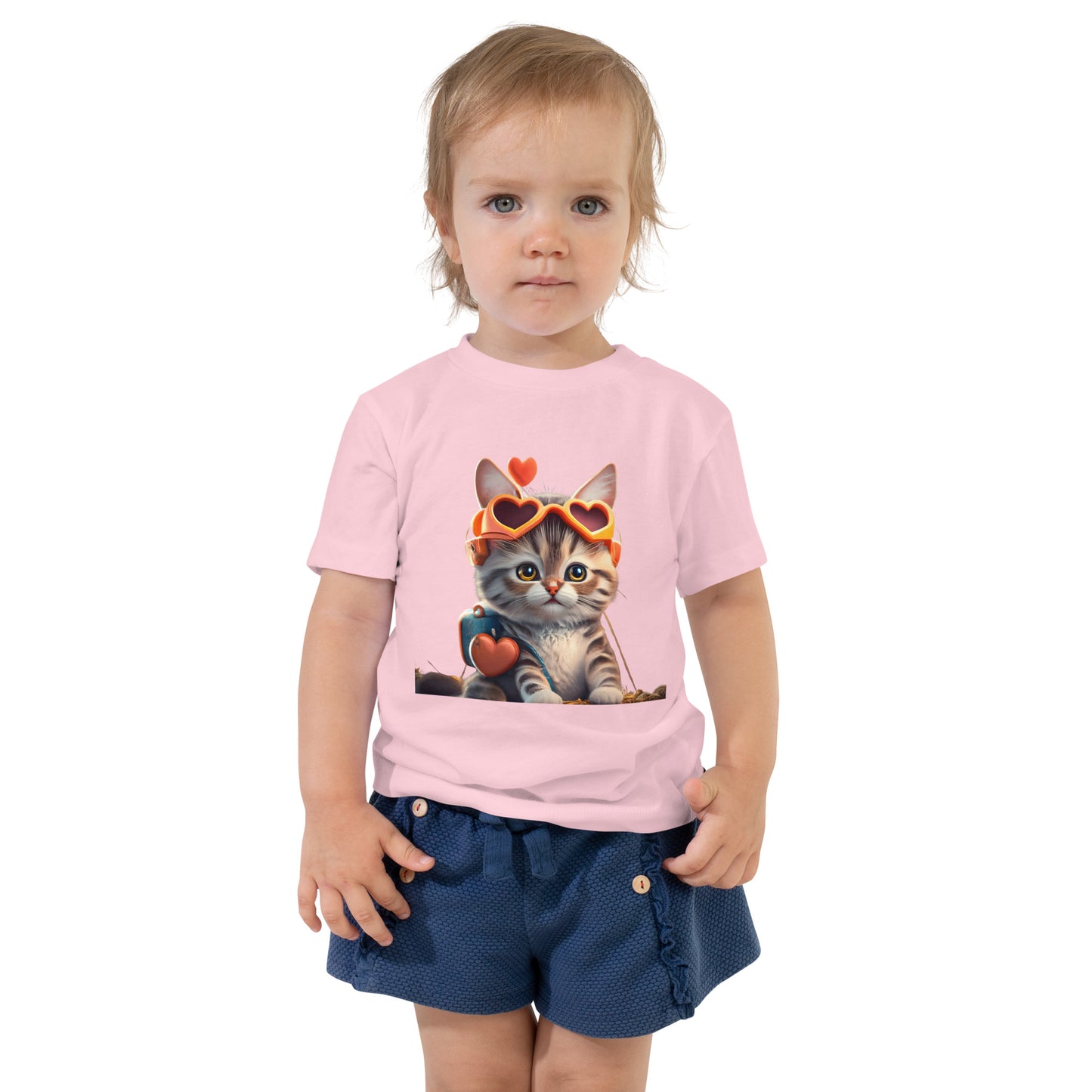 Süßes Katzenbaby mit Hertzsonnenbrille Kurzärmeliges Baby-T-Shirt