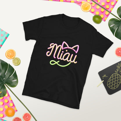 "Miau" – Leuchtendes Katzen Sprache -Design T-Shirt bei Ischkrass.de