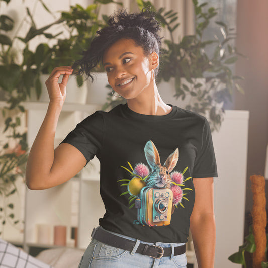 Hase Retro Kamera Kurzärmeliges Unisex-T-Shirt