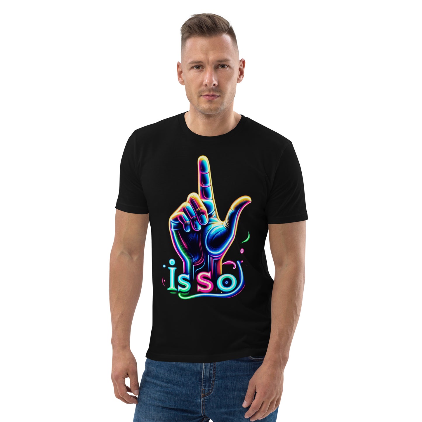 "Is so" Neon-Handgesten T-Shirt | Ischkrass.de Unisex-Bio-Baumwoll-T-Shirt