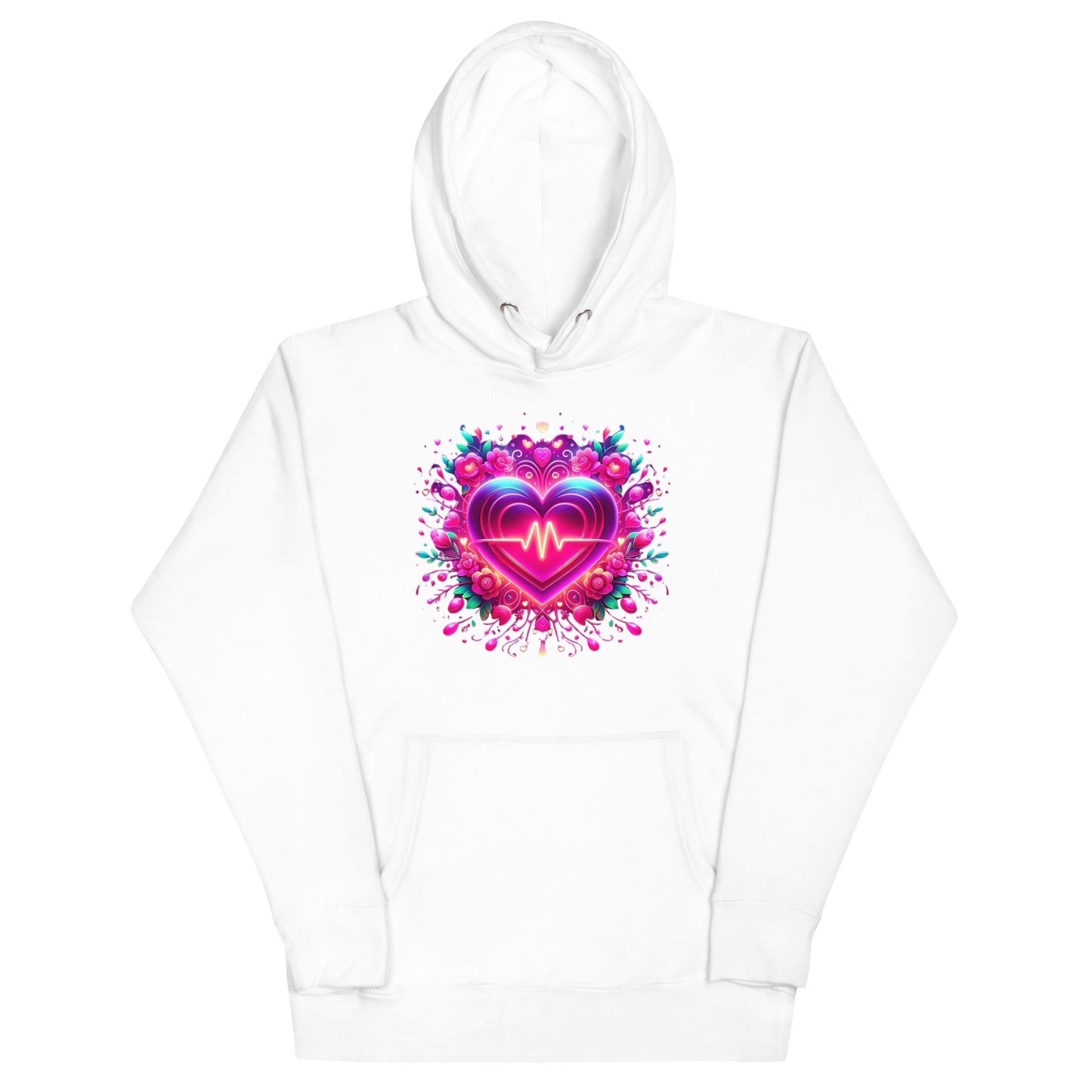 Neon Herz-Puls Design – Strahlende Liebe Unisex-Kapuzenpullover