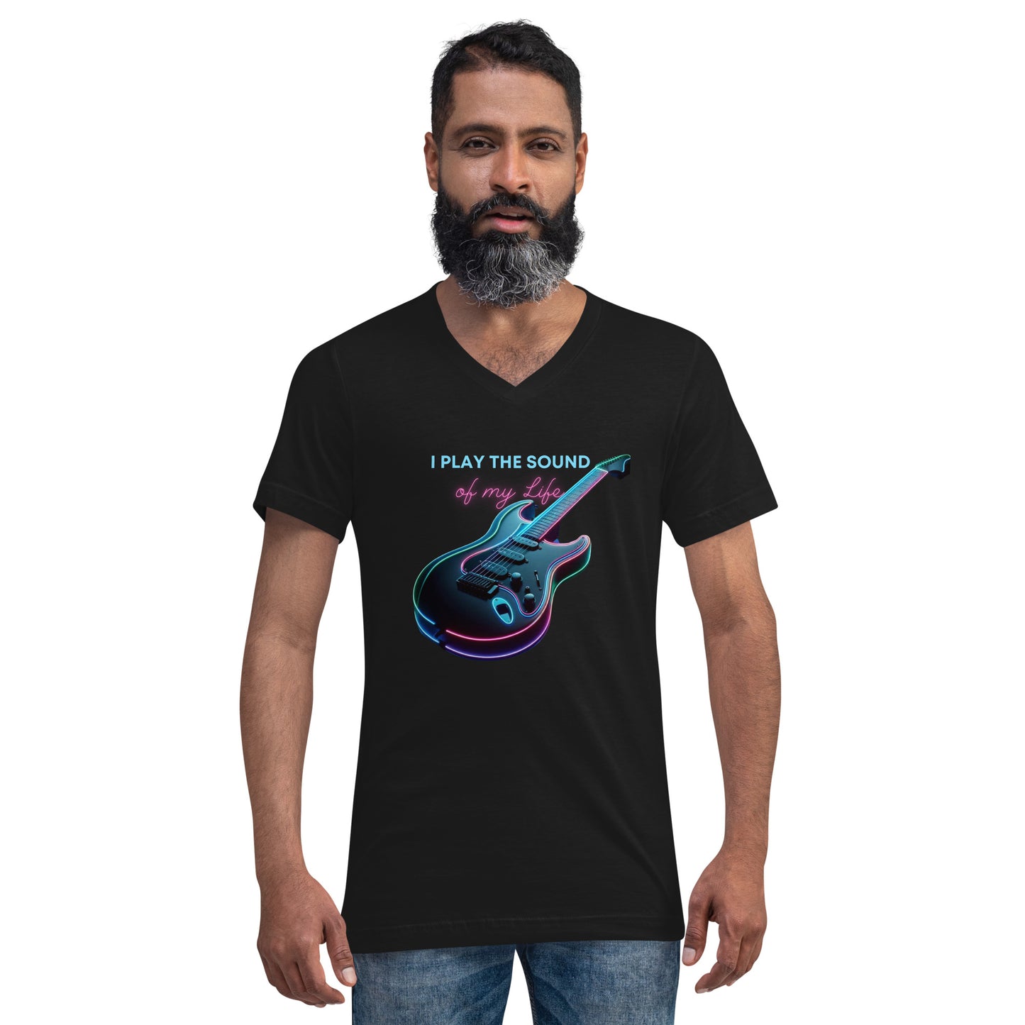 Neon Gitarren-Design T-Shirts & Accessoires | Ischkrass.de Kurzärmeliges Unisex-T-Shirt mit V-Ausschnitt