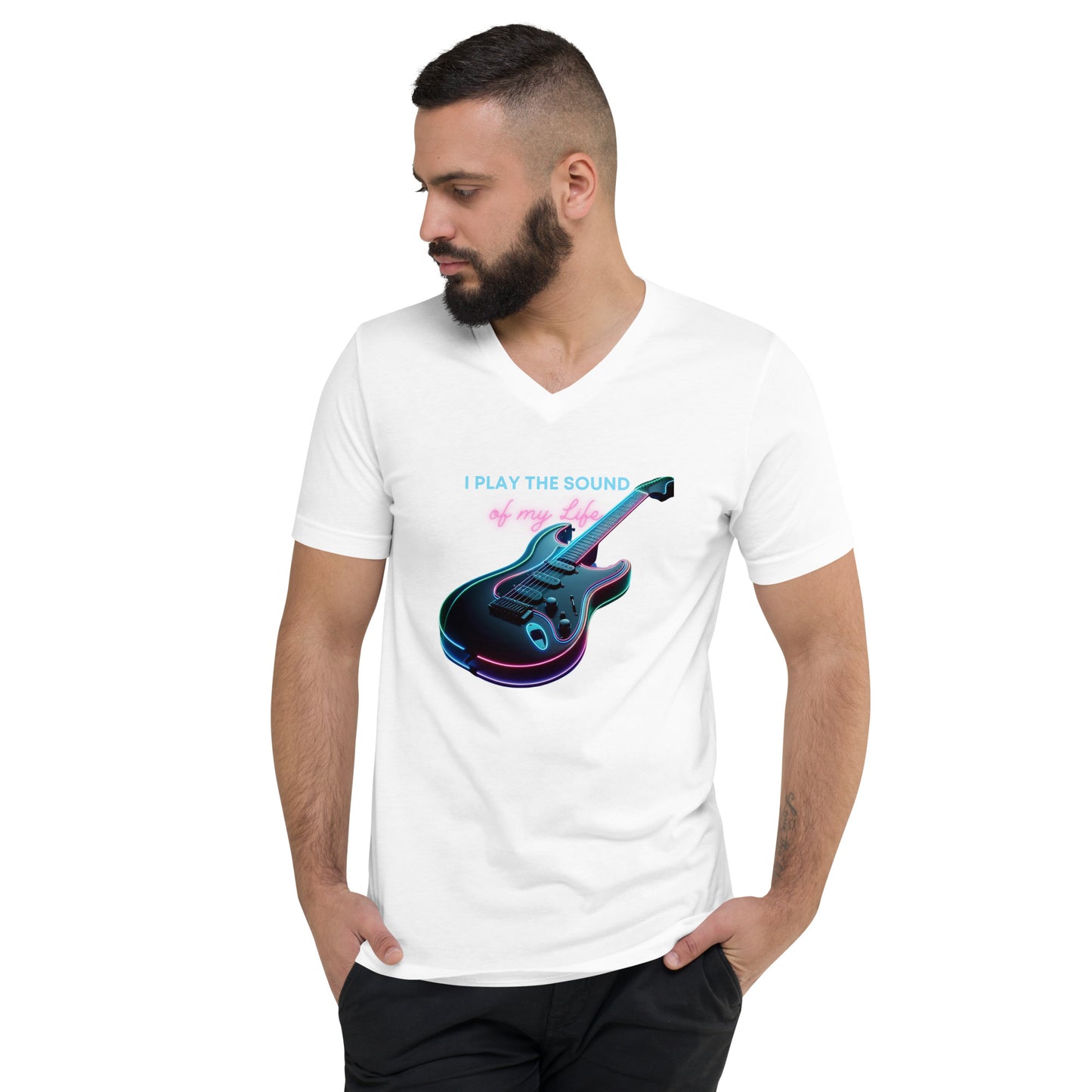 Neon Gitarren-Design T-Shirts & Accessoires | Ischkrass.de Kurzärmeliges Unisex-T-Shirt mit V-Ausschnitt