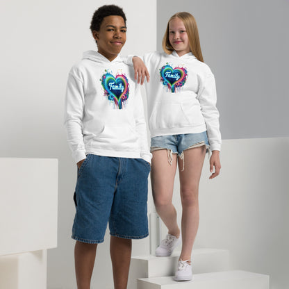 "Family" Neon-Herz Design – Leuchtende Liebe | Ischkrass.de Heavy-Blend Hoodie für Jugendliche