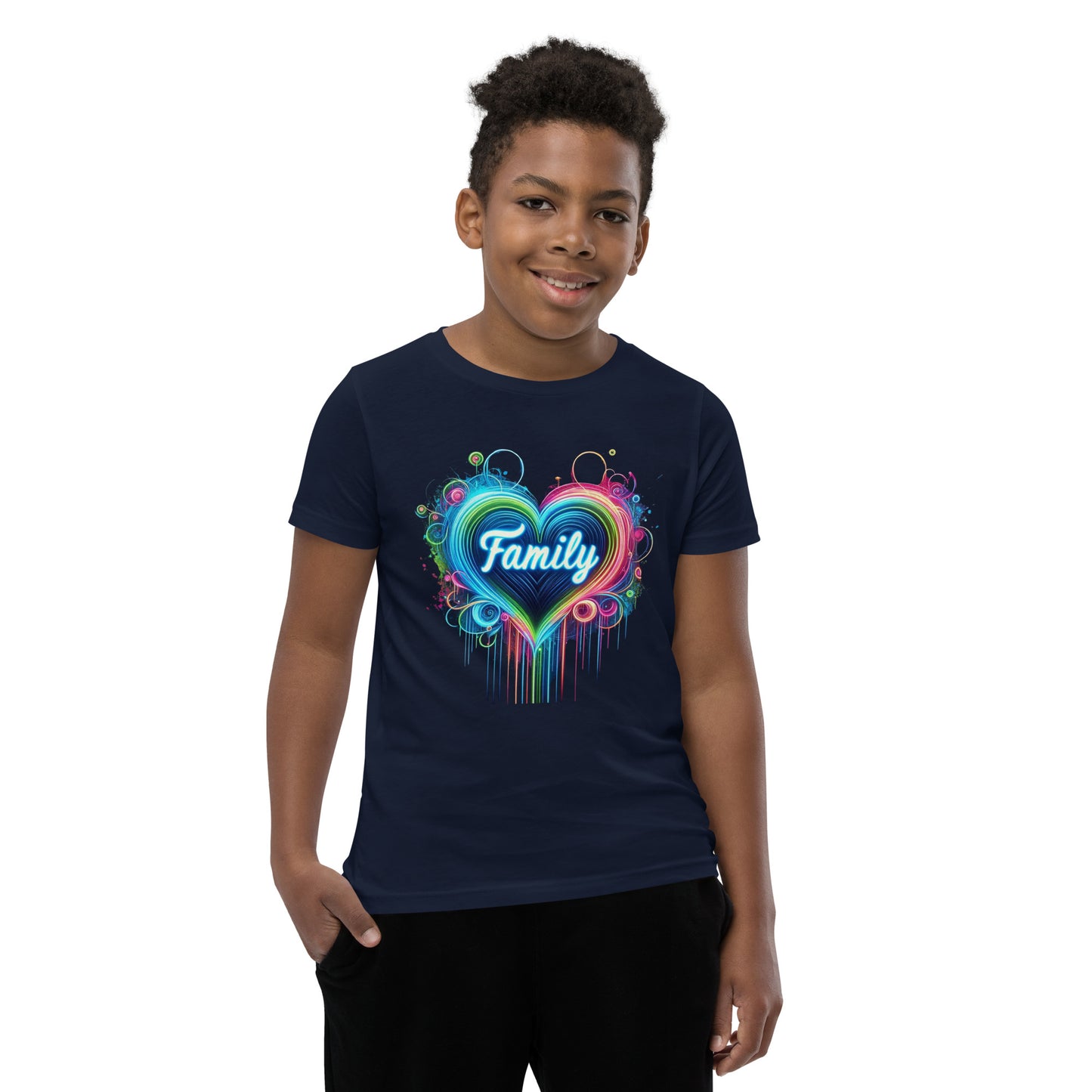 "Family" Neon-Herz Design – Leuchtende Liebe | Ischkrass.de  Kurzärmeliges T-Shirt für Kinder