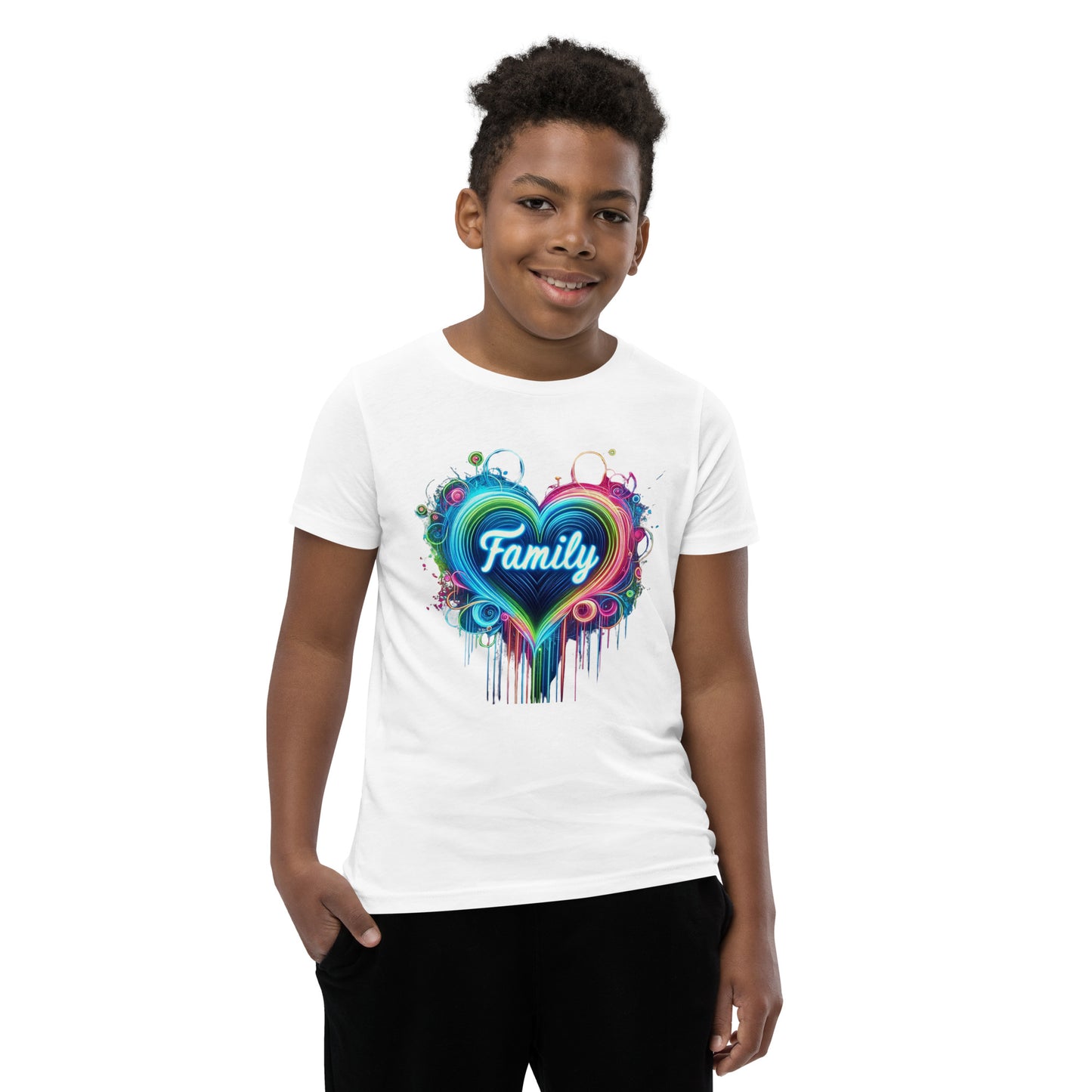 "Family" Neon-Herz Design – Leuchtende Liebe | Ischkrass.de  Kurzärmeliges T-Shirt für Kinder